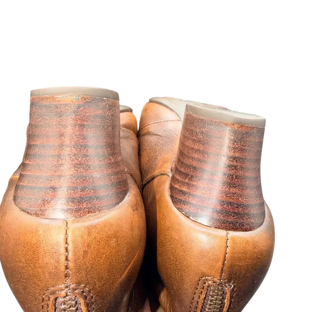 Born Jessen Brown Leather Ankle Booties Back Zip Heel Women’s Size 9